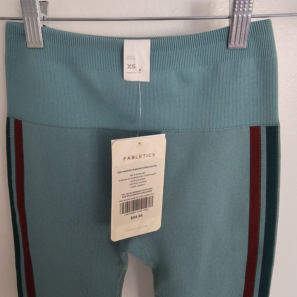 Fabletics Kids Teal Leggings with Red Stripes